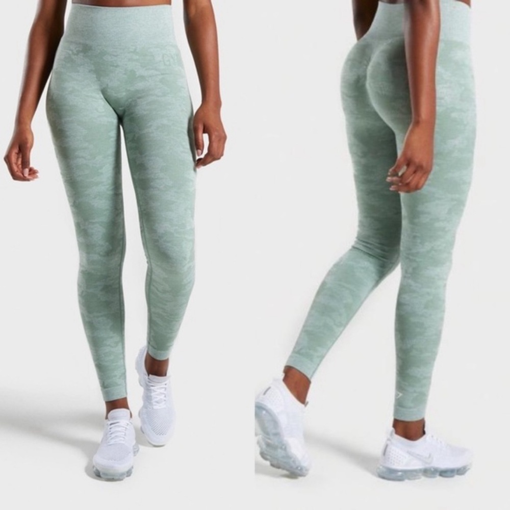 Gymshark Camo Seamless Leggings in Light Green.
